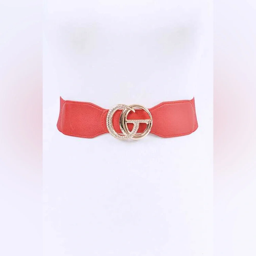 Plus Size Vegan Leather & Gold Buckle Statement Belt - Camel, Black, or Red